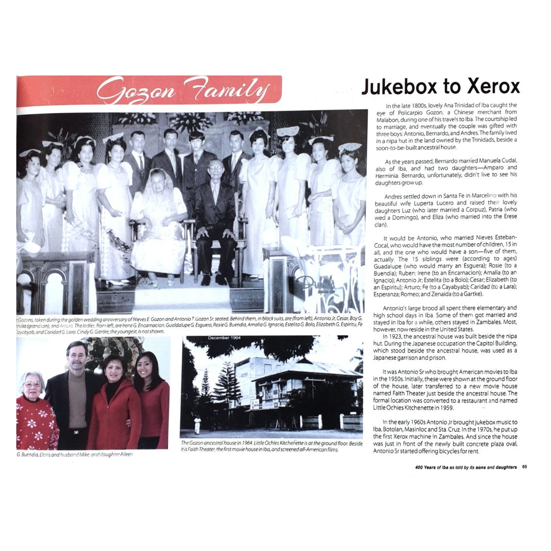 Iba Kami! Zambales 400 years of Iba as told by its sons & daughters  Picture of Gozon Family  Jukebox to Xerox