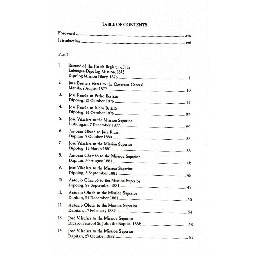 Jesuit: Missionary Letters from Mindanao Volume 4 The Dapitan-Balingasag Mission by Jose S. Arcilla, S. J. (Table of Contents)