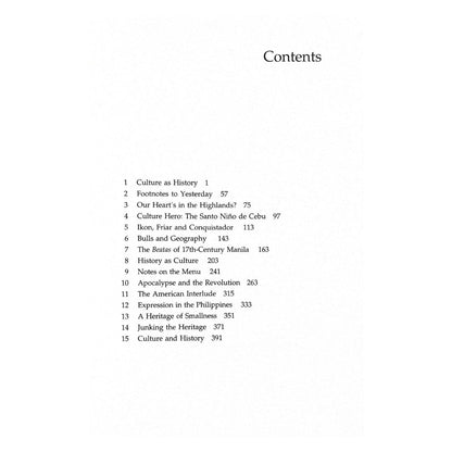 Culture and History: By Nick Joaquin (Table of Contents)