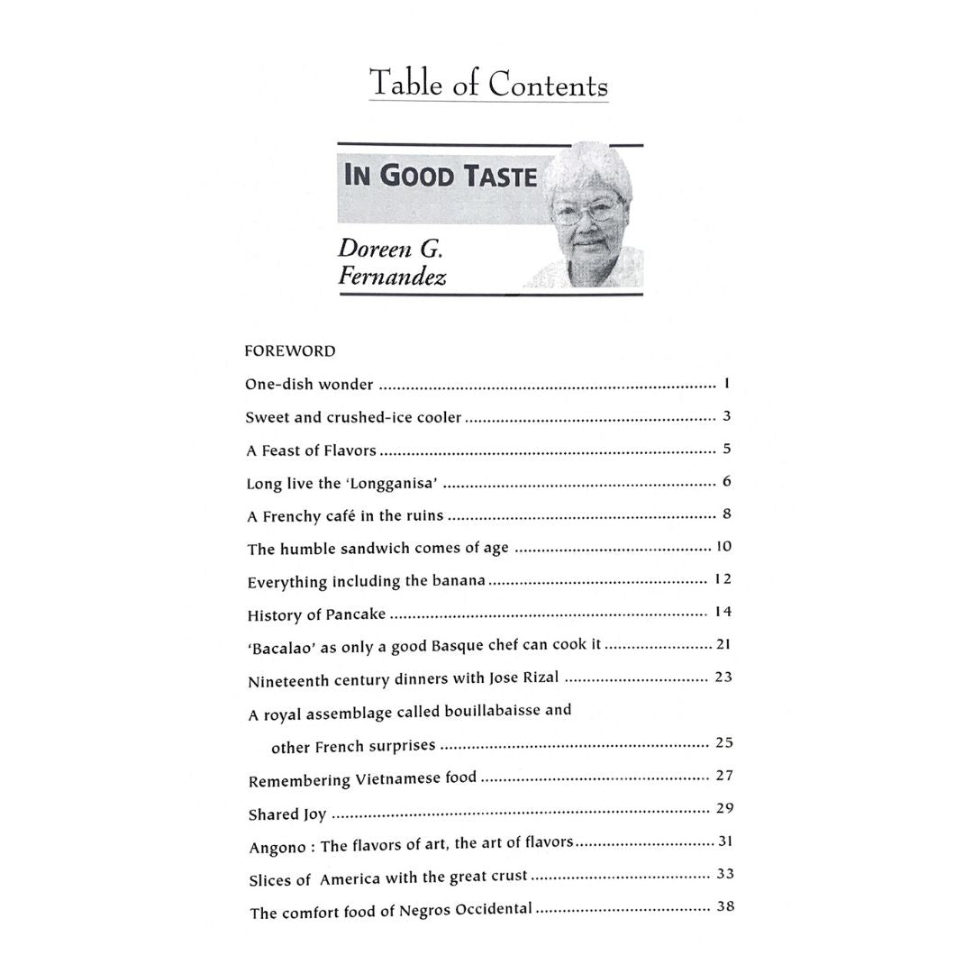 Kusina Vol.3: In Good Taste By Doreen G. Fernandez (Table of Content 1)