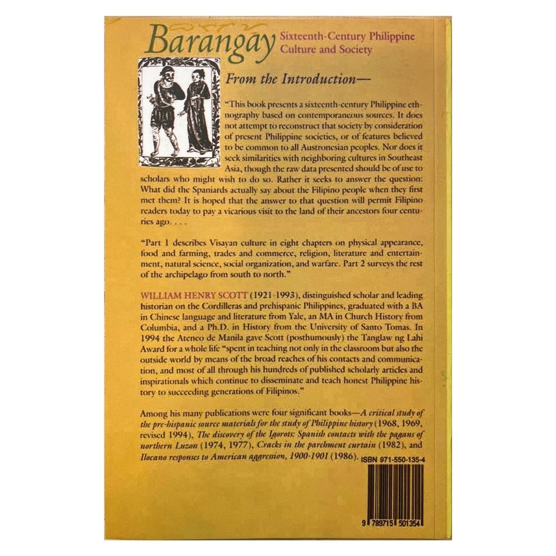 Barangay Sixteenth-Century Philippine Culture and Society by William Henry Scott (Back Cover)