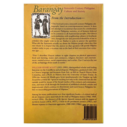 Barangay Sixteenth-Century Philippine Culture and Society by William Henry Scott (Back Cover)
