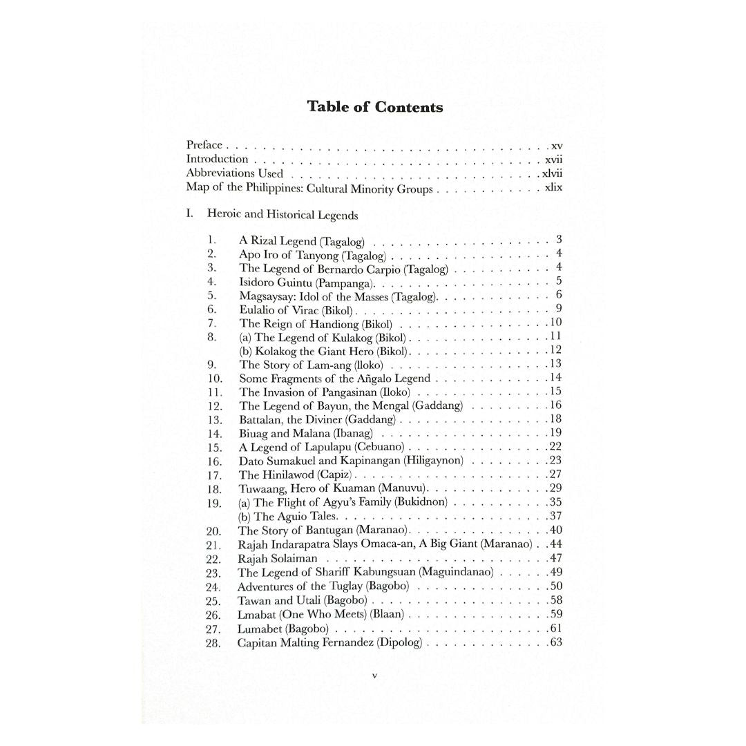 Philippine Folk Literature Series: Vol. 3 The Legends (Table of Contents)
