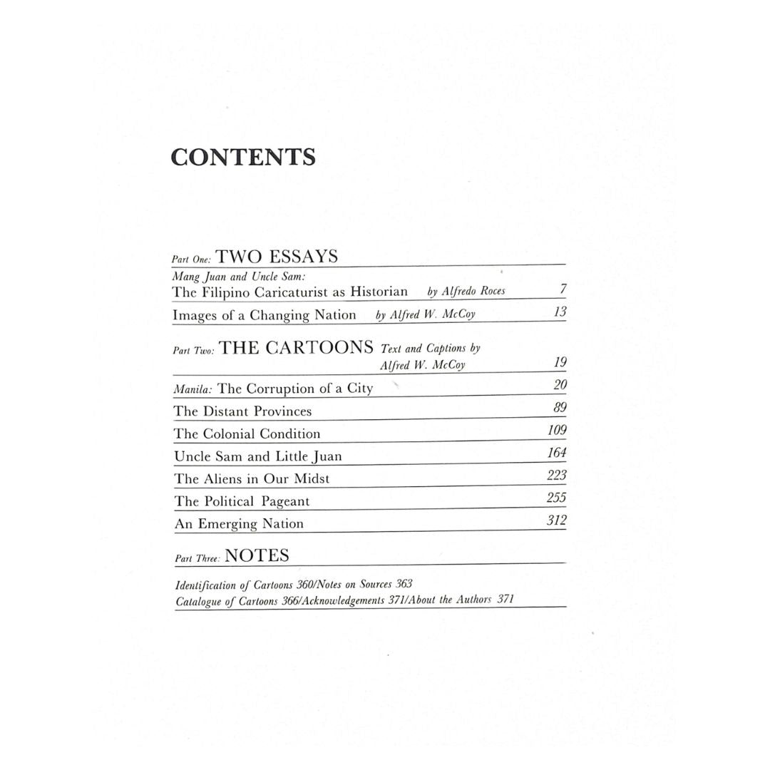 Philippine Cartoons: Political Caricature of the American Era 1900-1941 By Alfred McCoy and Alfredo Roces (Table of Contents)