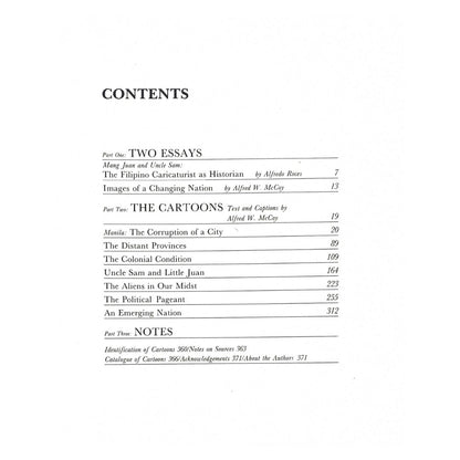 Philippine Cartoons: Political Caricature of the American Era 1900-1941 By Alfred McCoy and Alfredo Roces (Table of Contents)