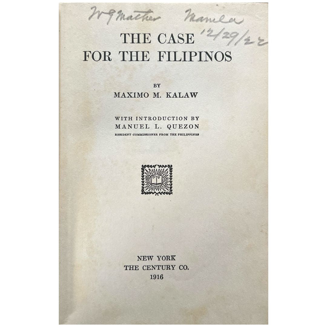 The Case for the Filipinos by Maximo M. Kalaw (Title Page)