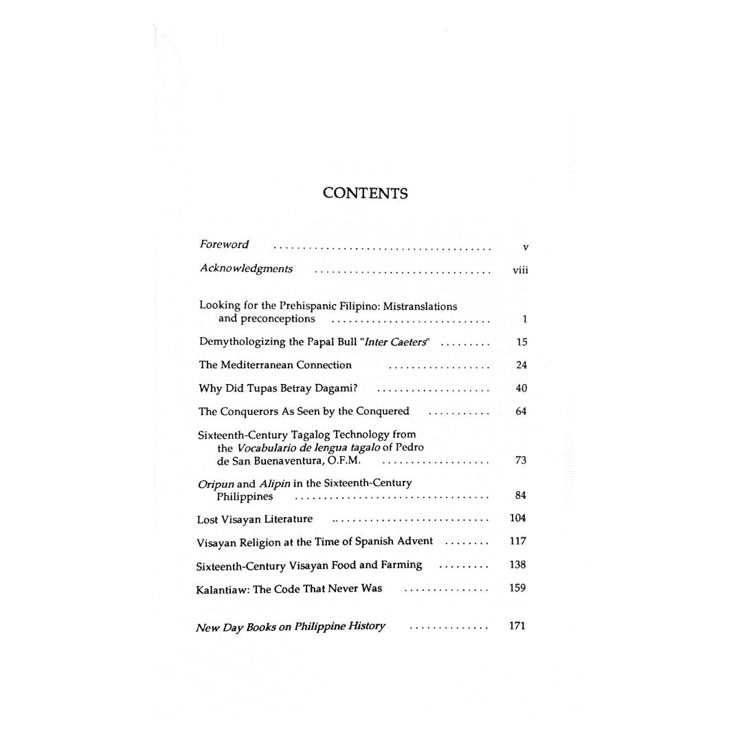 Looking for the Prehispanic Filipino: Revised Editon By William Henry Scott (Table of Contents)