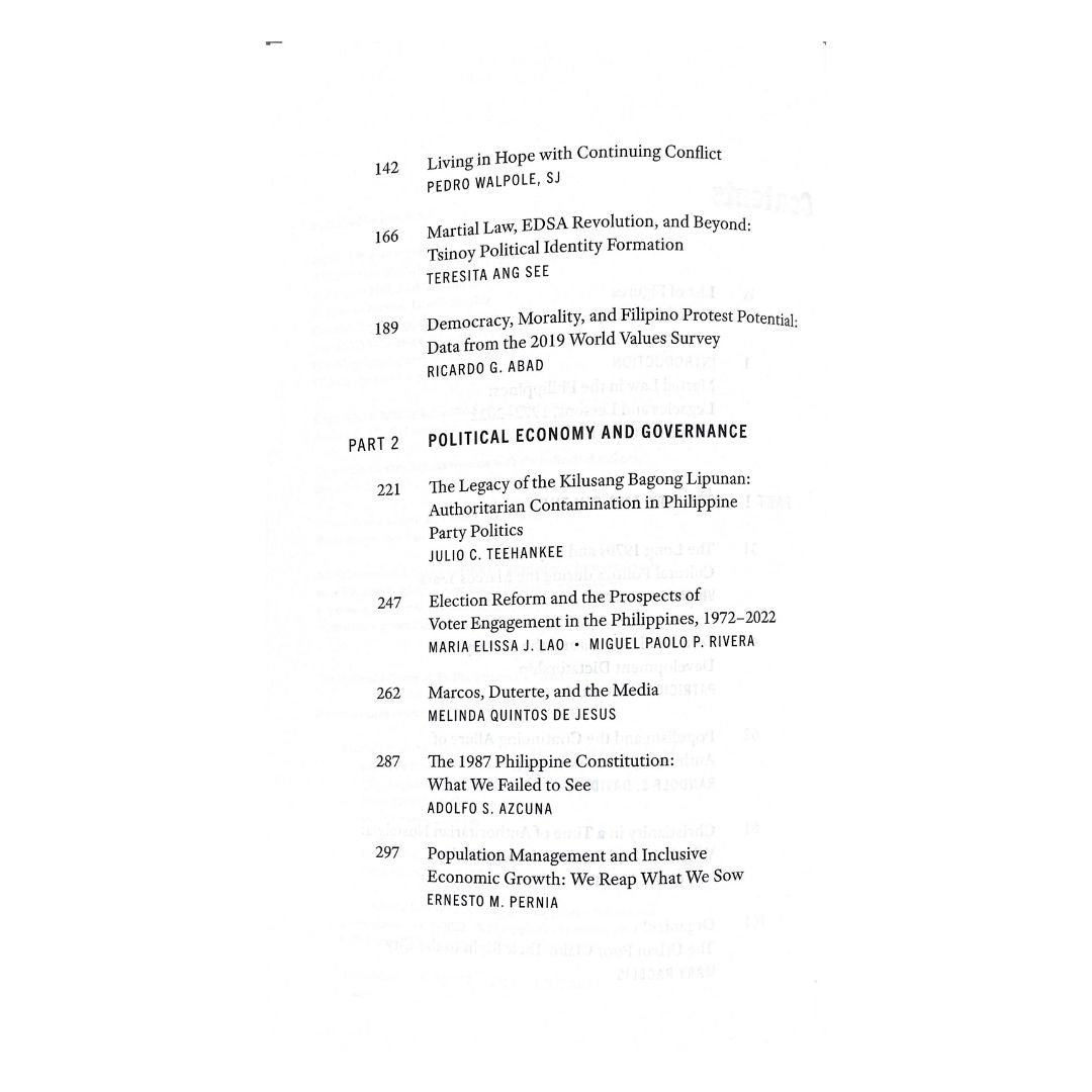 Martial law in the Philippines: Lessons & Legacies 1972-2022 (Table of Content 2)