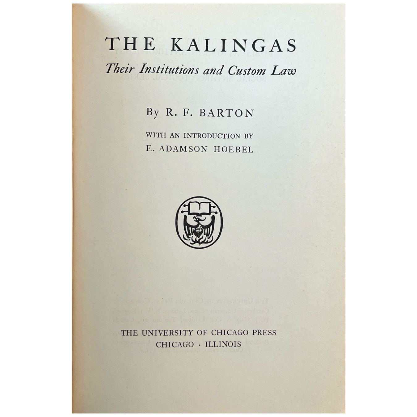 The Kalingas: Their Institutions and Custom Law by R. F. Barton (First Page)