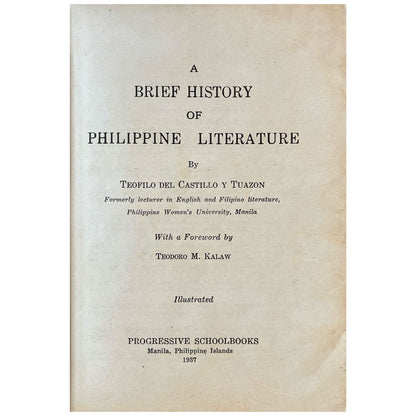 A Brief History of Philippine Literature by Teofilo Del Castillo y Tuazon (First Page)