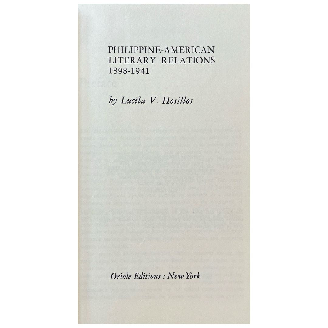 Philippine-American Literary Relations 1898-1941 by Lucila V. Hosillos (First Page)