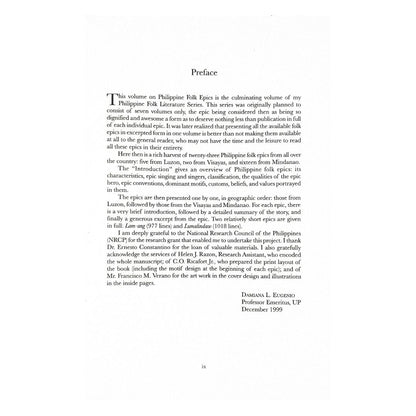 Philippine Folk Literature Series: Vol. VIII The Epics (Preface)